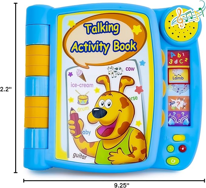 Talking Activity Book for 2 Years Old & Up - Sound Book with 5 Learning Activities Including Letters, Numbers, Quiz Game & Memory Match - Interactive Books for Babies with Fun Sound and Melodies