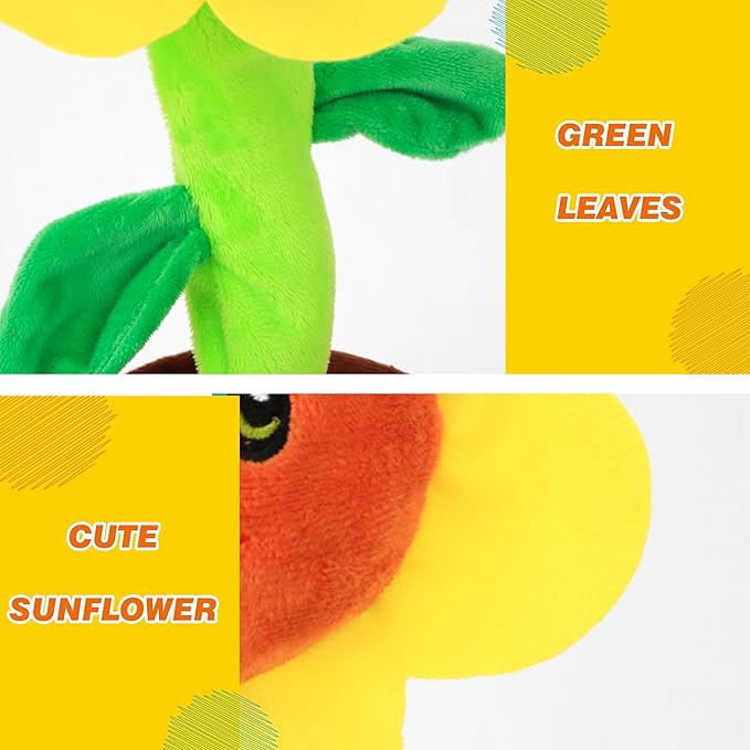 Easfan Singing Dancing Sunflower Talking Toy Electric Musical Plush Repeat What You Say Funny Speaking Interactive Toy Birthday for Kids, 14"