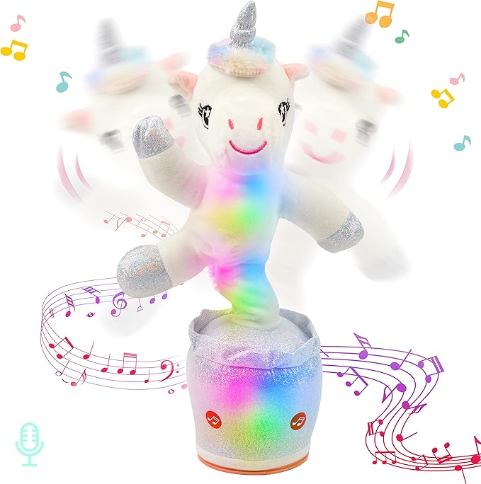 Hopearl Glowing Dancing Unicorn Talking Interactive Animated Singing Mimicking Electric Light Up Toy Speaking Gifts for Kids, White, 14.5''