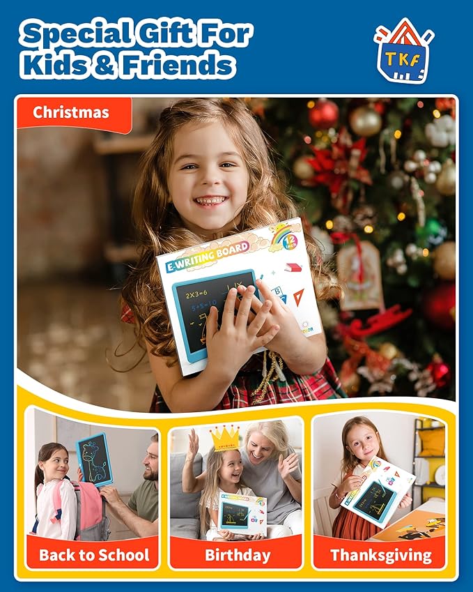 TEKFUN Large Screen 12inch LCD Writing Tablet with Anti-Lost Stylus, Erasable Doodle Board No Mess Drawing Pad, Car Trip Travel Toys for Kids, Birthday Gift for 3 4 5 6 7 Girls Boys