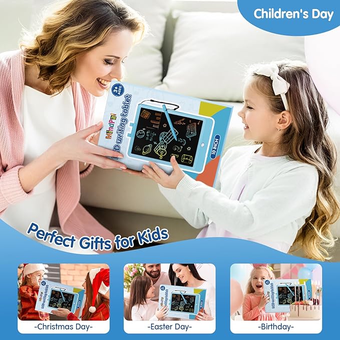 10 Inch Drawing Tablet, LCD Writing Tablet for Kids, Colorful Doodle Board Toddler Drawing Pad, Educational Learning & Travel Essential Kid Toy for 3 4 5 6 7 8-Year-Old Girls Boys (Blue)