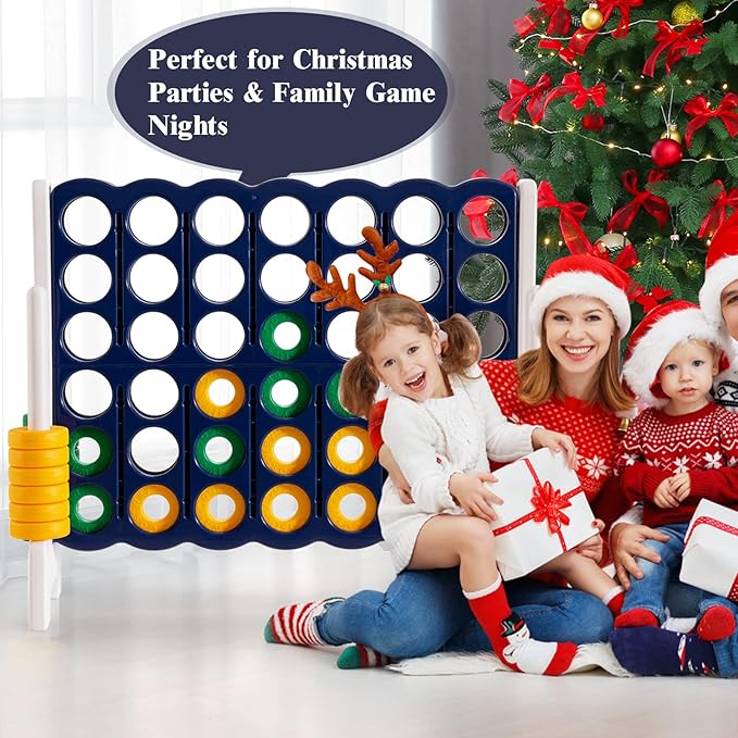 COSTWAY Jumbo 4-to-Score Giant Game Set, 4 in A Row for Kids and Adults, 3.5FT Tall Indoor & Outdoor Game Set with 42 Jumbo Rings & Quick-Release Slider, Perfect for Holiday Party & Family Game