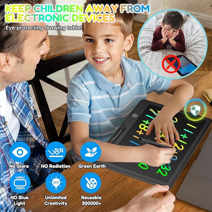 13 Inch LCD Writing Tablet for Kids, Rechargeable Erasable Doodle Board Colorful Toddler Drawing Pad, Preschool Learning Toys Christmas Birthday Gift 3 4 5 6 7 Year Old Girls Inky Black