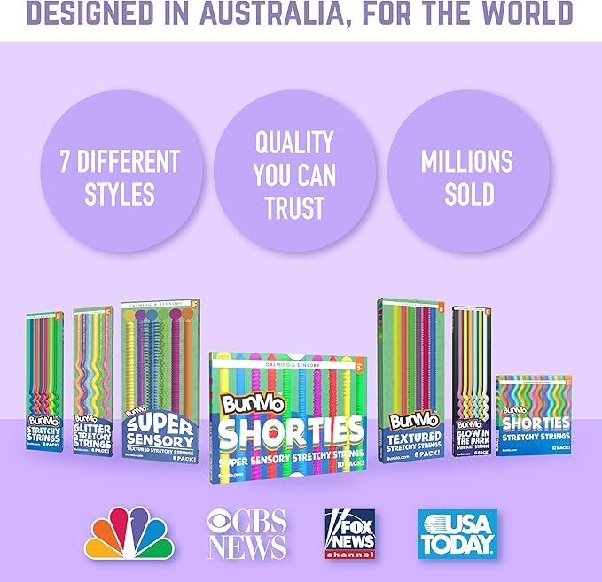 BUNMO Stocking Stuffers for Kids - Stretchy Sensory Strings - Sensory Toys for Kids - Toddler Stocking Stuffers - Hours of Fun - Mini Sensorial - 10 Pack