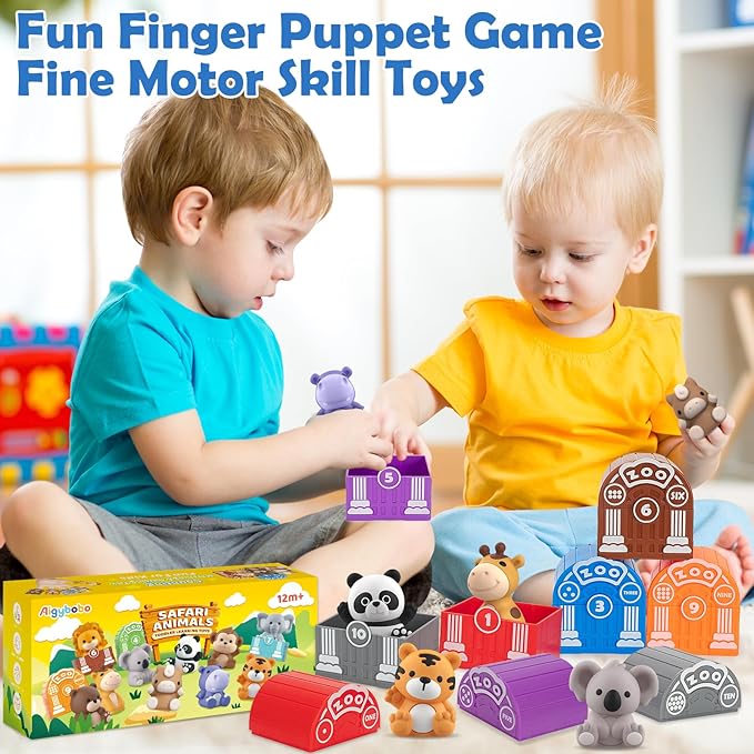Learning Toys for Toddlers 1 2 3 Year Old Toddlers, 20Pcs Safari Animal Toys, Finger Puppets, Montessori Counting, Matching & Sorting, Christmas Birthday Gifts for Baby Boys Girls Age 12-18 Months