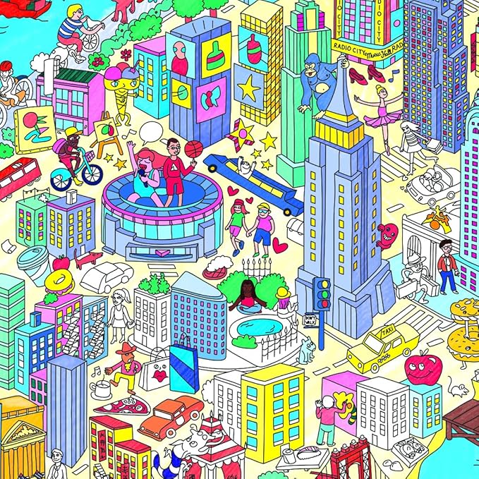 Omy Giant Coloring Poster β New York City - Map of NYC | Discover the Landmarks and Key Places in New York City | 40 x 28 Inches | Creative Play and Fun for Kids, Teens, Adults, and The Whole Family