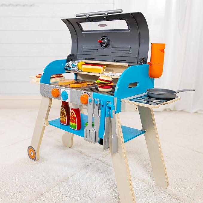 Melissa & Doug Deluxe Wooden Barbecue Grill, Smoker & Pizza Oven, Toy Food & Kids Play Kitchen Accessories, Preschool Learning Toys for Girls & Boys 3+ - FSC Certified