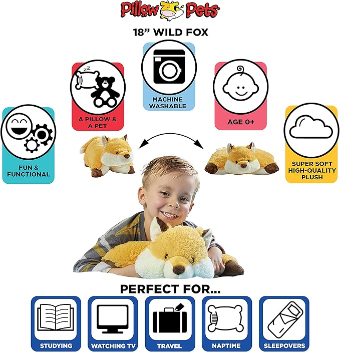 Pillow Pets Originals Wild Fox, 18" Stuffed Animal Plush Toy