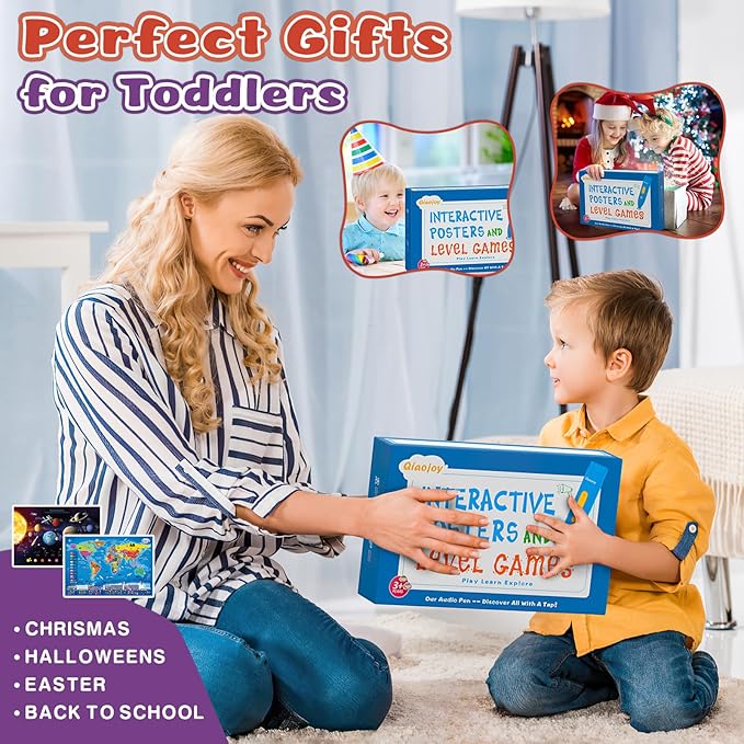 Bilingual Interactive World Map for Kids Learning and Educational Toys, Talking Electronic Kids World Map i-Poster Geography Games Ages 3 to 12 Years Old, Custom Talking Birthday Gifts Card
