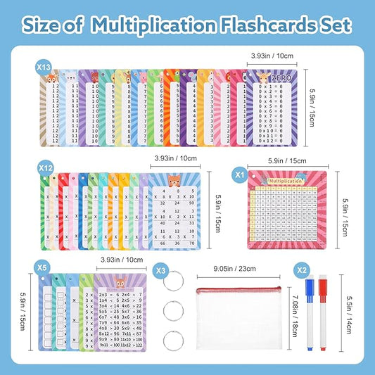 31 Pcs Multiplication Flash Cards Times Table Flash Cards, Math Problems from Easy to Hard, Multiplication Chart with 2 Dry Erase Markers 3 Rings Math Flashcards for 1st to 3rd Grades
