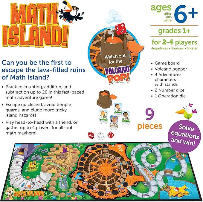 Learning Resources Math Island Addition & Subtraction Game - Math Manipulatives, Educational Board Toys, Classroom Flash Cards , Volcano Toy, STEM Kids, Gifts for Boys And Girls , Montessori