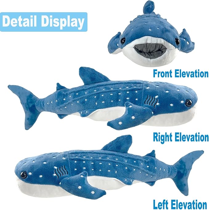 39 Inch Whale Shark Stuffed Animal – Giant Plush Shark Pillow Toy, Realistic Big Whale Shark Plushie for Kids and Ocean Lovers, Large Cuddly Gift