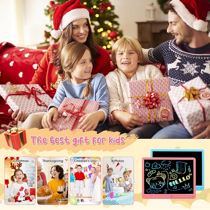 LCD Writing Tablet for Kids, 15 Inch Colorful Drawing Doodle Board, Learning Educational Drawing Pad Toys for Kids, Christmas Birthday Gift for 3 4 5 6 7 8 9 Year Old Girls Boy Pink