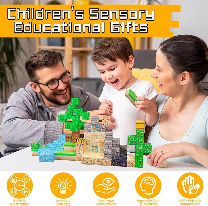 Magnetic Blocks - 100PCS Magnetic Toy Set, STEM Montessori Sensory Toys for 3+ Year Old Boys & Girls, Creative Construction Toys Gift for Toddlers Kids