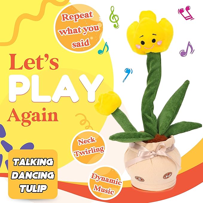 Cuteoy Talking Tulips Plush Toy Repeats What You Say Dancing Walking Mimicking Twisting Stuffed Animal Musical Electric Interative Christmas Birthday Girls Boys Flowers Gifts