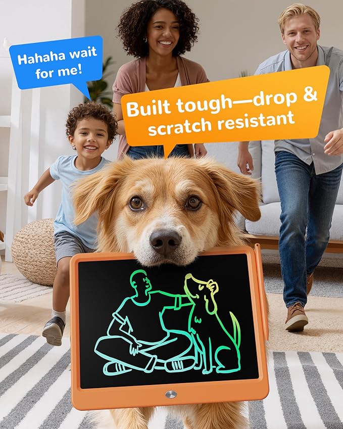 KOKODI LCD Writing Tablet, 12 Inch Colorful Toddler Doodle Board Drawing Tablet, Erasable Reusable Electronic Drawing Pads, Educational and Learning Toy for 3-6 Years Old Boy and Girls(Orange)