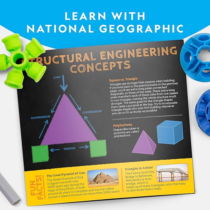 NATIONAL GEOGRAPHIC Kids Fort Building Kit - 70-Piece Indoor Fort Builder - Creative Play, STEM Building Toy, Building Kit for Kids 6-10, Blanket Fort Kit