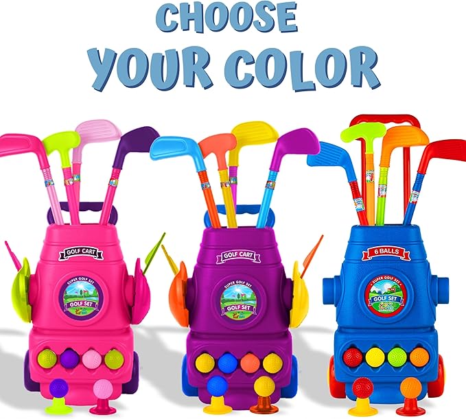 ToyVelt Toddler Golf Set - Kids Golf Clubs with 6 Balls, 4 Sticks, 2 Practice Holes & a Putting Mat - Fun Learning Toy That Promotes Motor Skills - Great Toddler (Purple)