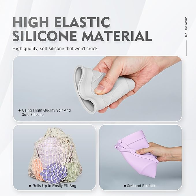 MarcZero 17Pcs Silicone Beach Toys,Modern Baby Beach Toys,Travel Friendly Beach Set,Silicone Bucket, Watering Can, Shovel, 12 Sand Molds, Beach Bag,Silicone Sand Toys for Toddlers, Kids (Purple)