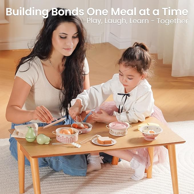 ROBOTIME Play Pots and Pans Toys for Kids – 9 PCS Play Kitchen Accessories Set with Metal Cookware, Cooking Utensils & Storage Bag – Toy Pots and Pans for Toddlers Boys Girls Age 3+ (Pink)