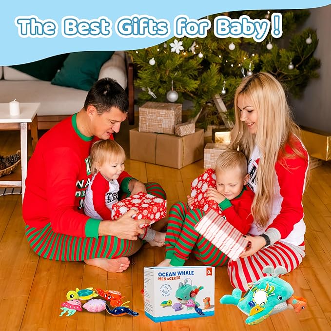 brenzo - Wobble The Whale & Ocean Friends Plush Set | 7-Piece Montessori Sensory Toys for Babies 0-3 | Tummy Time Companions with Rattle, Mirror, Crinkle & Squeaker | Ideal Newborn Toddler Gift