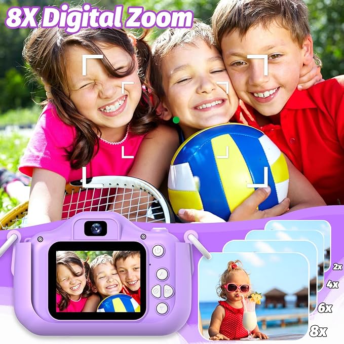 Goopow Kids Selfie Camera Toys for Girls Age 3-9, Digital Video Camera Toy with Protective Cover,Christmas Birthday Festival Gifts for 3-9 Year Old Girls Boys- 32GB SD Card Included