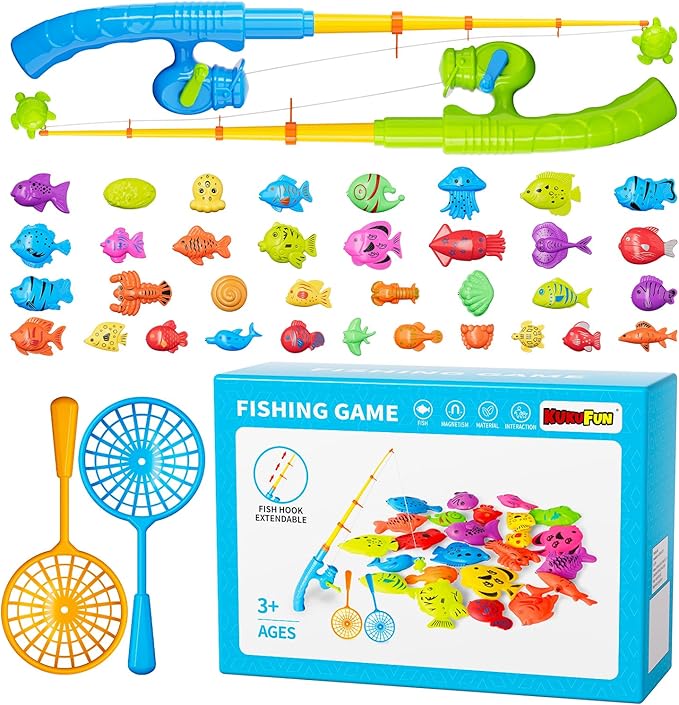 Magnetic Fishing Pool Toys Game for Kids Toddlers, Water Table Bathtub Toy with Pole Rod Net Plastic Floating Fish, Water Bath Pool Outdoor Toys for Kids Toddlers Baby Age 3 4 5 6 Year Old