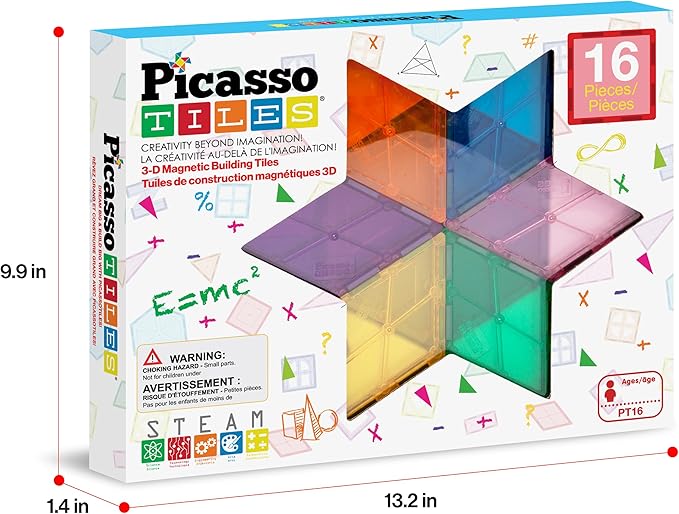 PicassoTiles Magnetic Building Block Set Geometry Shape Magnet Tiles Construction Toy STEM Learning Kit Educational Playset Playboard Pretend Play Stacking Blocks Child Brain Development PT16