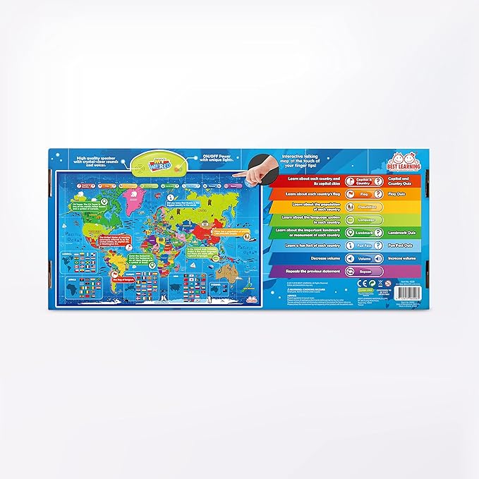 BEST LEARNING i-Poster My World – Interactive Talking World Map for Kids Ages 5-12 to Learn Countries, Flags, and Fun Facts About Our Planet