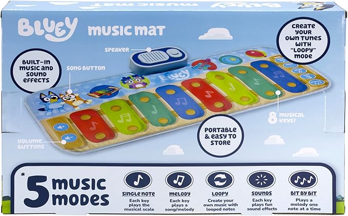 eKids Bluey Toy Piano Play Mat with Music and Sound Effects, Toddler Toy for Ages 3 and Up