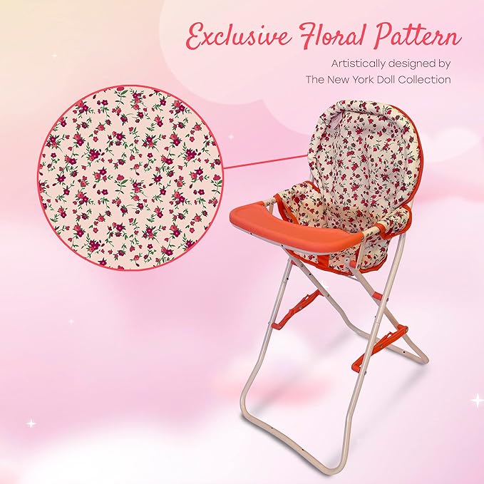 Foldable Baby Doll High Chair, Baby Doll Accessories, Dolls & Accessories Highchair Stuff for 18 Inch Doll, Doll High Chair Toy Set for Toddlers 3 Year Old Girls, 5+ Year Old Girl Doll Furniture Toys