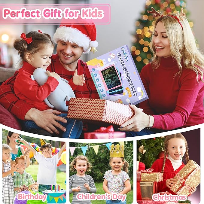 Hockvill LCD Writing Tablet 12 Inch, Toys for Boys Girls Drawing Pad for 3 4 5 6 7 Year Old Kid Toys, Toddler Erasable Doodle Board Travel Essentials, Children’s Day Christmas Gift for Kids - Pink