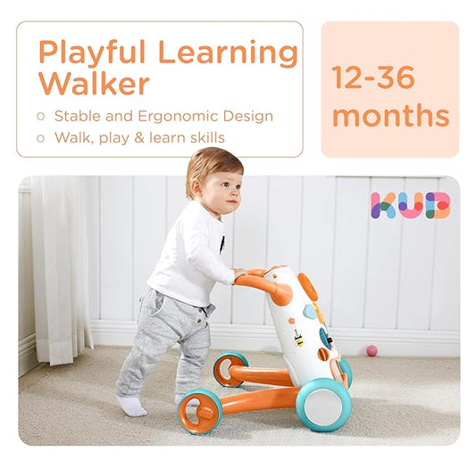 KÜB Montessori Baby Walker - Interactive Push Toy for Toddlers Learning to Walk with Soft Music & Lights, Adjustable Speed & Non-Slip Wheels, Educational Activity Center