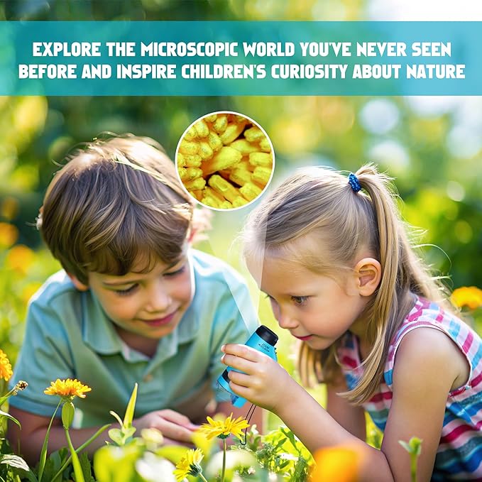 Portable Microscope for Kids Zoom 60x-180x,Handheld Mini Microscope Toy,STEM&Science Toys,LED Pocket,Little Scientist Microscopes with 12pcs Slides,Gift for 6,7,8,9,10+ Girls Boys(2PCS Blue)