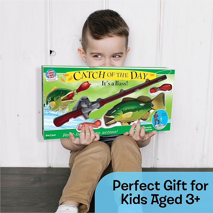 Small World Toys Magnetic Fishing Game, Catch of The Day Bass Fishing Toy for Kids Ages 3+, Includes Kids Fishing Pole and 1 Fish For Toddler Bath Toys, Water Fish Toys For Pools & Tubs