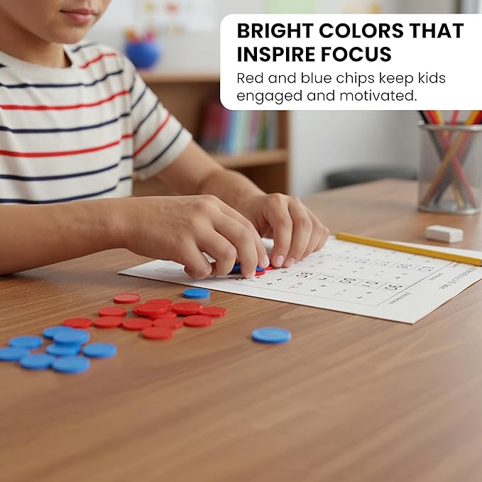 Juvale Plastic Counting Chips for Kids Math, Bingo & Poker Games, 500 Pack – 1 Inch Red and Blue Two-Color Counters for Classroom Learning, Sorting, Probability, Math Manipulatives & Game Tokens
