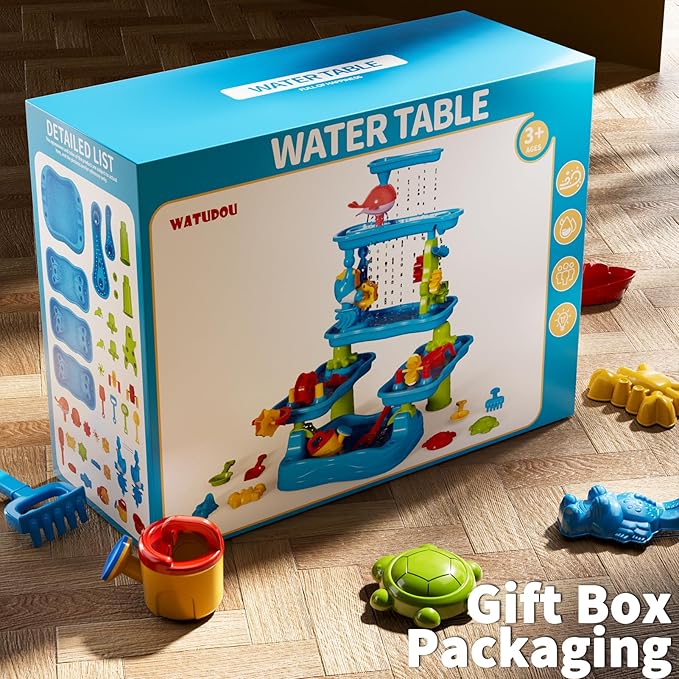 Five-Tiered Outdoor Water Table for Kids 3 4 5 6 7 8 Year Old - Sensory Activity Water Table Playset, Summer Sand Beach Toys, Outside Toys for Toddlers 3-5, Birthday Gifts for Boys & Girls 3+