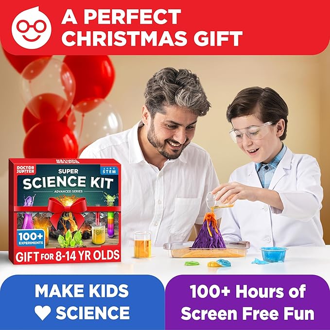 Doctor Jupiter Super Science Kit for Kids Ages 8-12 | Chemistry Set, STEM Toy with 100+ Experiments & Geyser Tube Ideas for Boys & Girls 8+ Years Old | Learning & Educational Projects