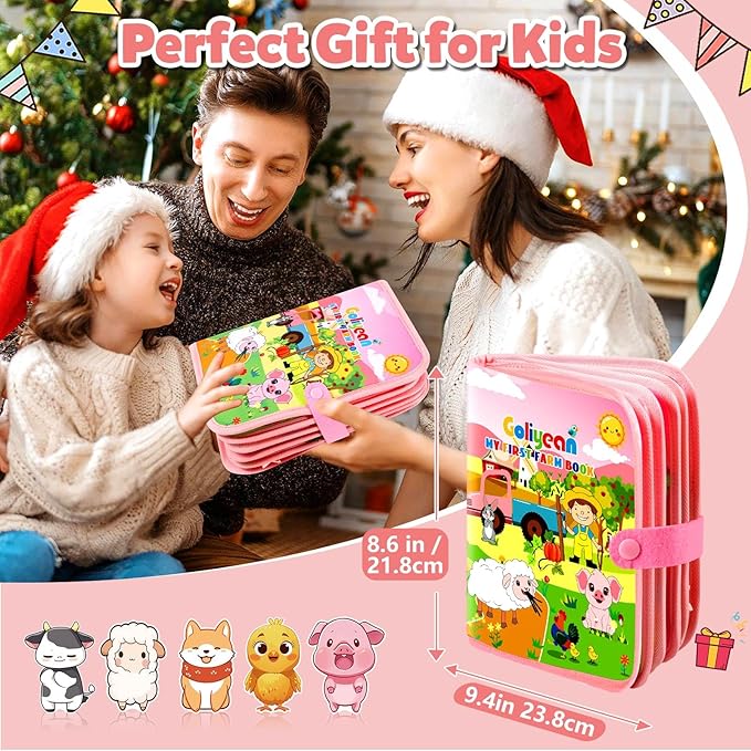 GOLIYEAN Montessori Busy Book for Toddlers 1-3, Busy Board Montessori Toys for 1 Year Old Girl Birthday Gifts, Educational Learning Sensory Activity Books, Quiet Book Travel Toys for Airplane Car