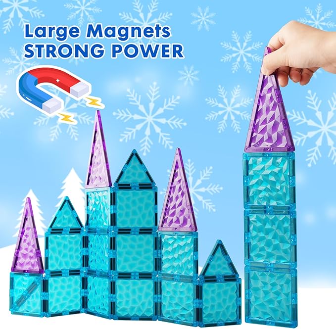 Magnetic Tiles Frozen Castle Magnetic Tiles - 3D Diamond Building Blocks, STEM Educational Kids Toys for Pretend Play, Birthday Gifts Montessori Sensory Educational Magnet Toys