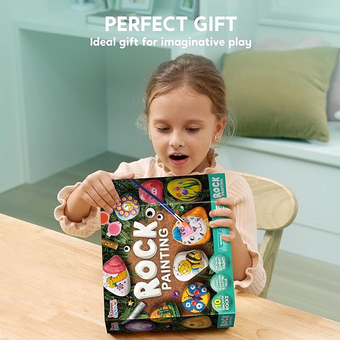 Rock Painting Kit for Kids, Arts and Crafts for Girls & Boys Ages 6-12, DIY Supplies for Painting Rocks, Easter Craft Kits Art Set, Toddler Birthday, Family Indoor Activity