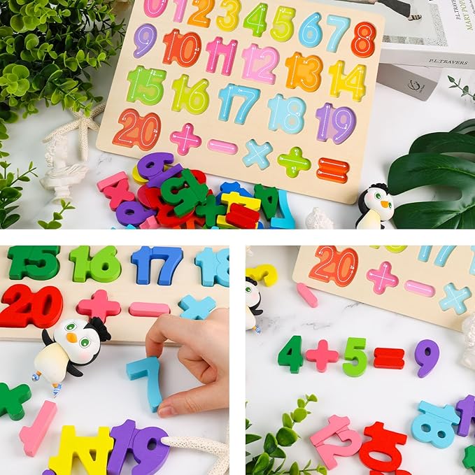 LovesTown Wooden Puzzles for Kids, Number Blocks, Montessori Preschool Educational Toddler Shape Puzzle Toys, Classroom Gifts for Boys Girls Stock Stuffering