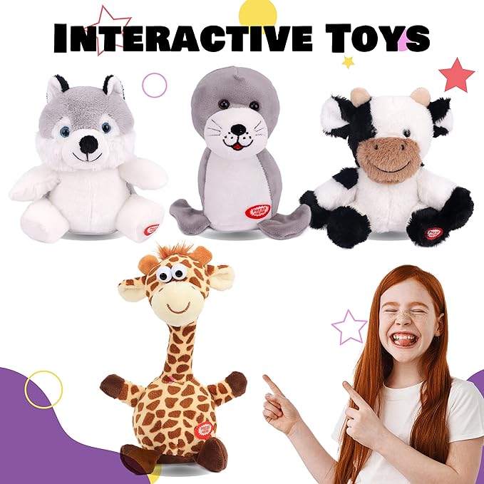 Hopearl Talking Husky Repeats What You Say Shaking Head Electric Interactive Animated Toy Speaking Plush Buddy Birthday Festival for Toddlers, 7.5''