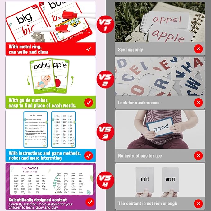 WJPC 275 Cards, 530PCS High Frequency Sight Words Flash Cards with Pictures, Sentences, for (Pre-Kindergarten, 1st, 2nd, 3rd 4th Grade, 4,5,6,7,8,9,10,11 Years Ages Kids Preschool, Homeschool