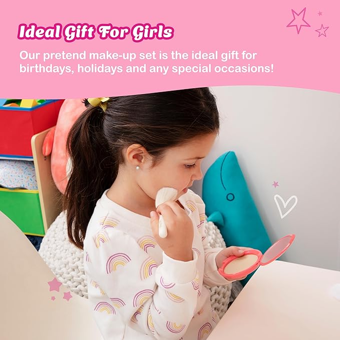 Litti Pritti Toddler Makeup Kit - Pretend Make up 11-Piece Play Makeup Set for Little Girls Age 3 and Up - Kids Cosmetic Bag Includes Brushes, Lipstick, Nail Polish - Pretend Play Toddler Girl Toys