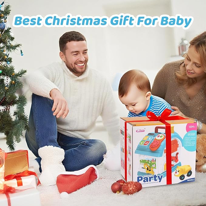 1 2 Year Old Boys Montessori Musical Learning House Toys,First Birthday Gifts for Baby Boys,Blue Bilingual Educational Toy for Toddlers Age 1-3