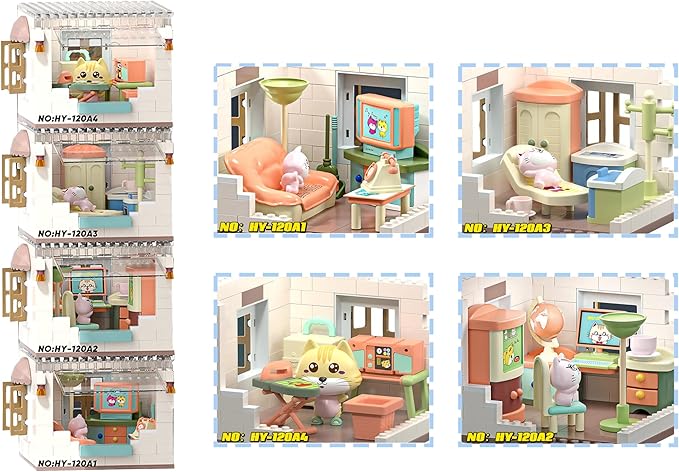 Koko's Cat Town DIY Miniature House Kit,Tiny House Home Office Building Kits,Purrfect Dollhouse with 254PCS,Gift for Cat Lovers Teens Kids Ages 3+. Purr-FECT Gift! (HY-120A2)