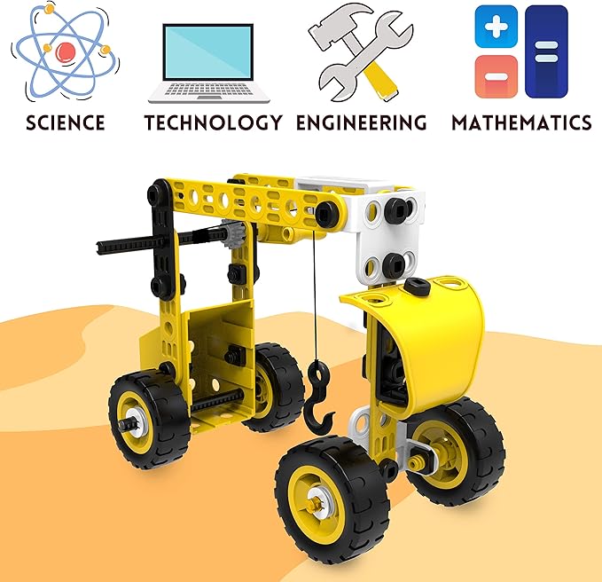 STEM Toys Kids Building Toys – 100 Piece 8-in-1 DIY Learning Construction Toy Set, Educational Kids Building Toys for Boys and Girls Mechanical Engineering Gifts Sets for Ages 5 6 7 8 9 + Years Old