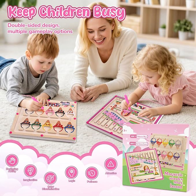 Syahro 2 in 1 Magnetic Color and Number Maze Montessori Toy for Girls Dual Purpose Wooden Magnetic Puzzle Early Learning Activity for Preschool Children Magnetic Maze Board Educational Game