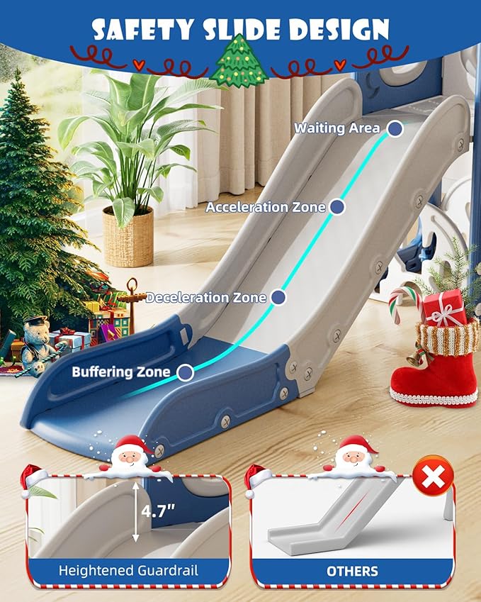 XJD 13-in-1 Toddler Slide and Swing Set, Kids Slide for Toddlers Age 1+, Toddler Outdoor Playset New Upgrade with Golf Set, Basketball Hoop, Drawing Board for Playground (Blue White)